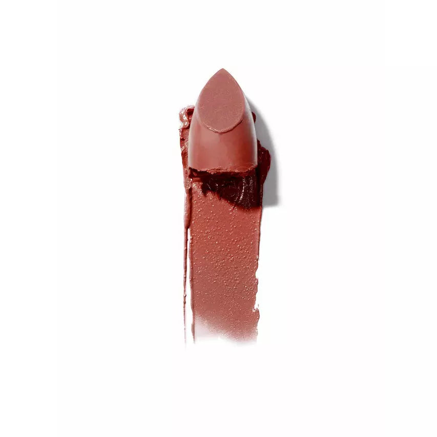 A swatched shade of brown lipstick against a white background.
