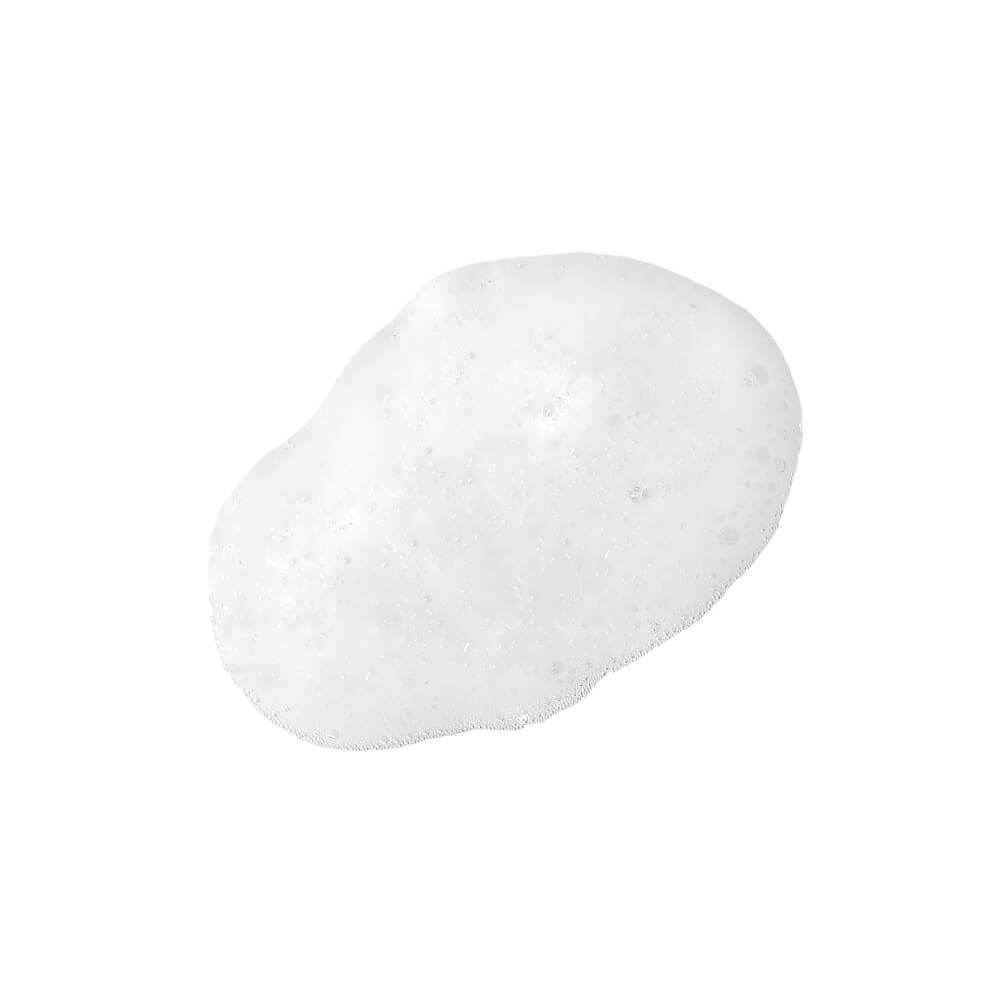 A single dollop of white foam against a white background.