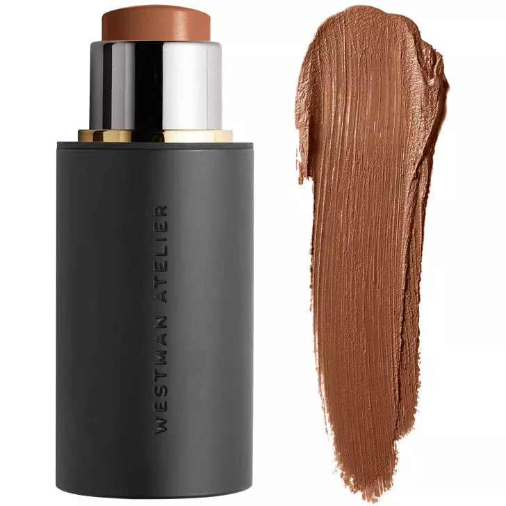 Foundation stick with a swatch of its shade displayed.