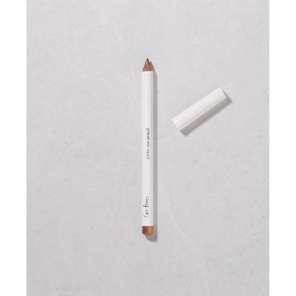 A brown colored pencil with its cap off on a plain background.
