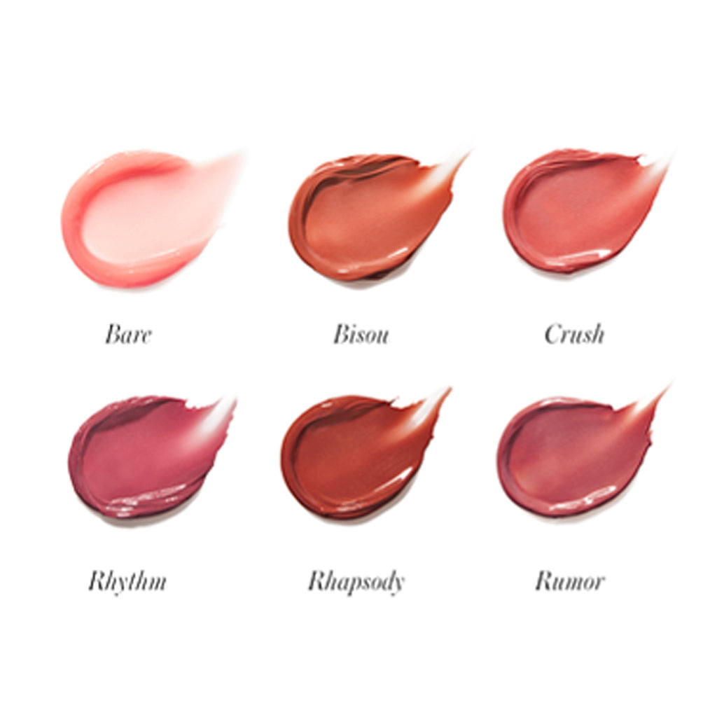 Swatches of various shades of lip color with corresponding names.