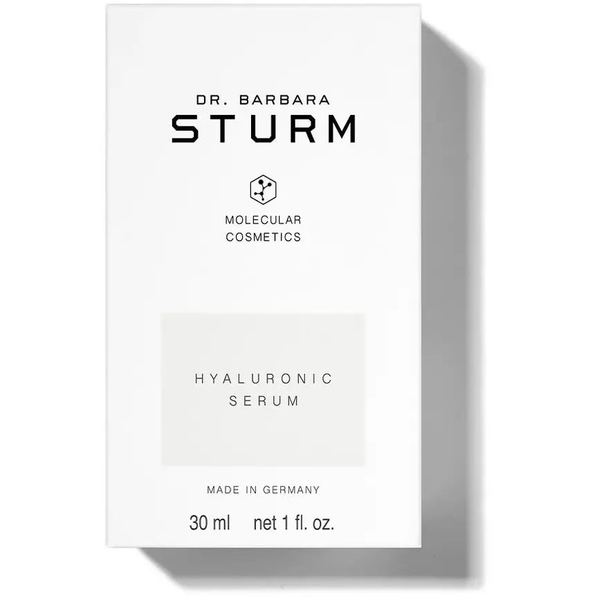 White packaging of dr. barbara sturm molecular cosmetics hyaluronic serum, 30 ml.