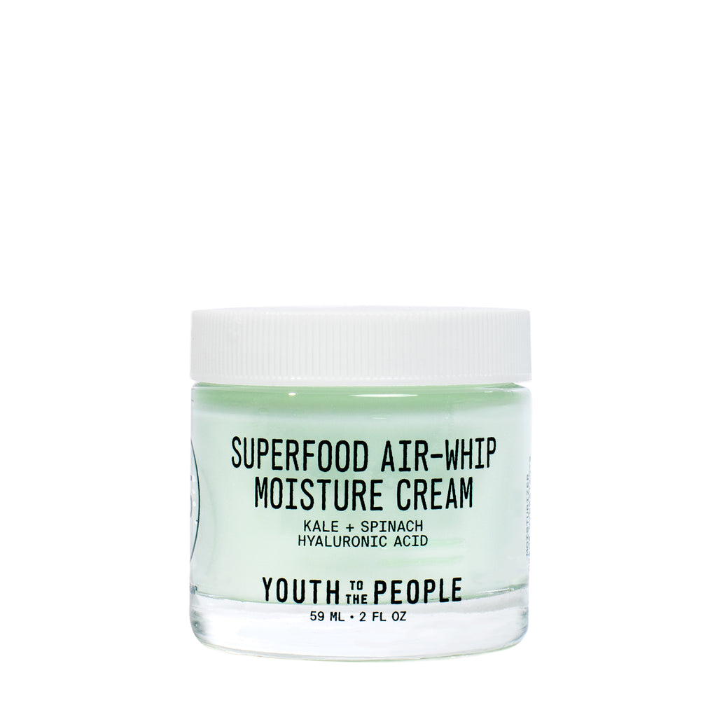 A jar of youth to the people superfood air-whip moisture cream with kale and spinach.