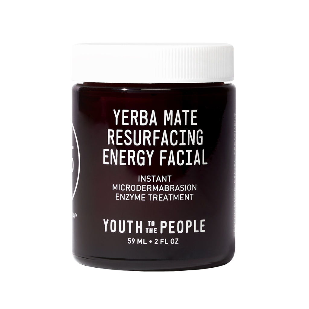 Jar of yerba mate resurfacing energy facial by youth to the people, 59 ml / 2 fl oz size.