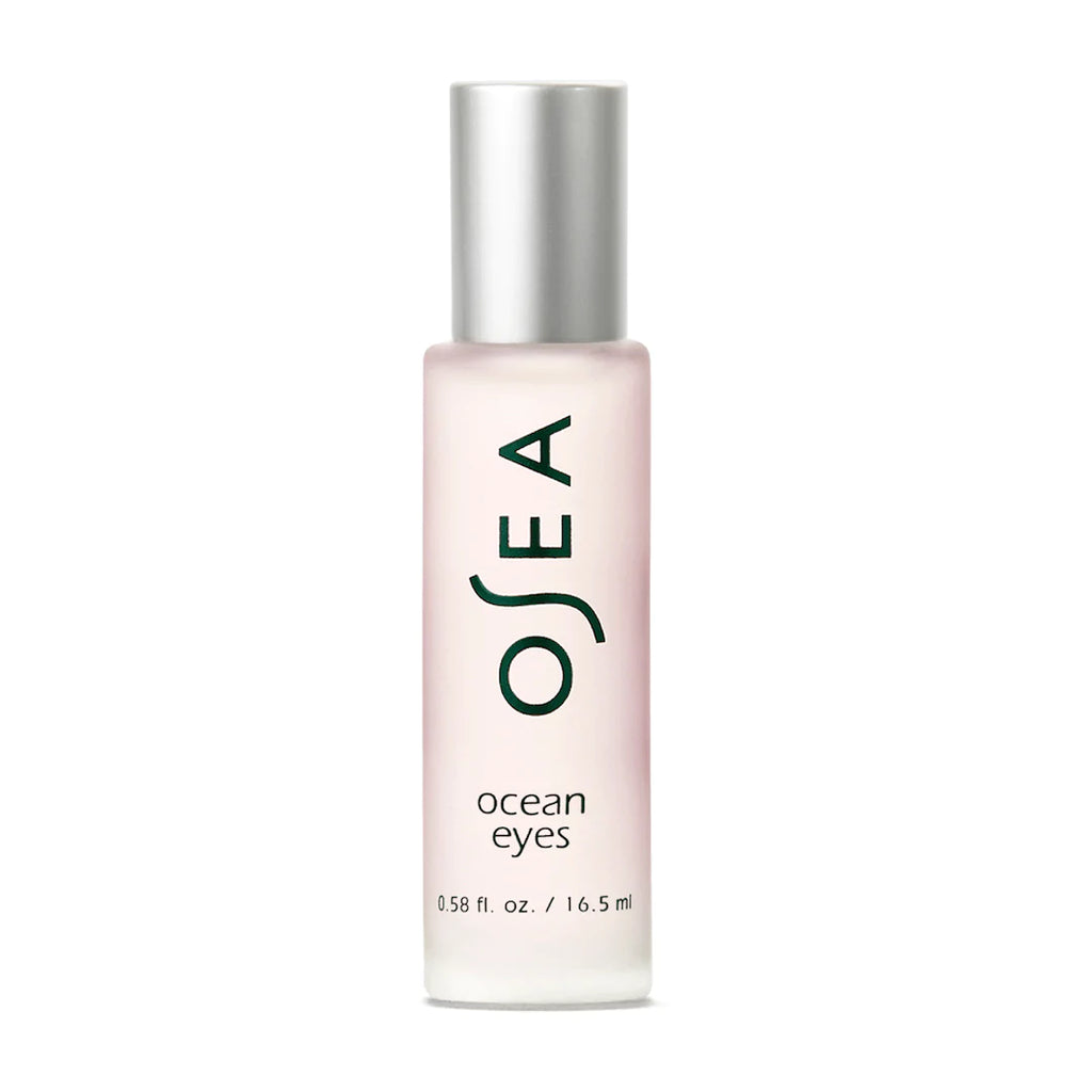 A bottle of osea 'ocean eyes' eye serum against a white background.