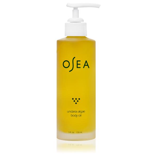 A bottle of osea undaria algae body oil with a pump dispenser.