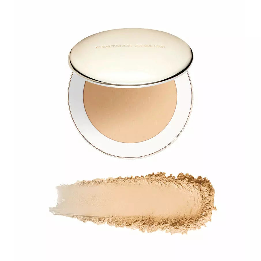 Compact powder with a swatch of the product below it.
