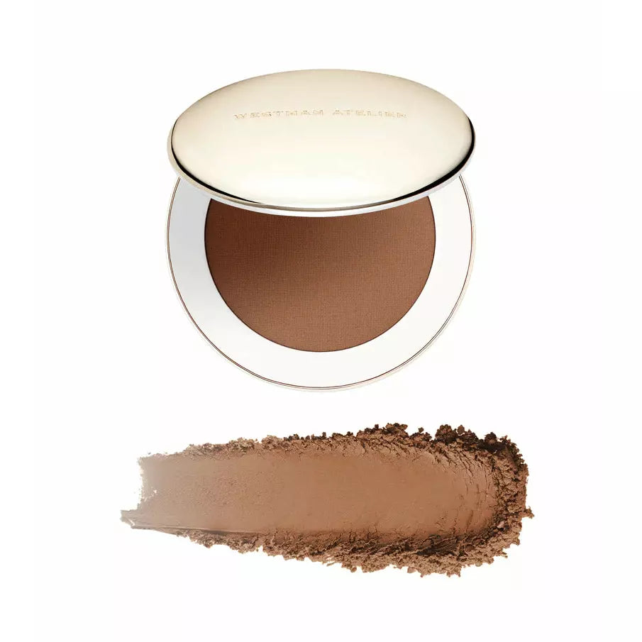 Compact bronzing powder with a swatch of the product below.