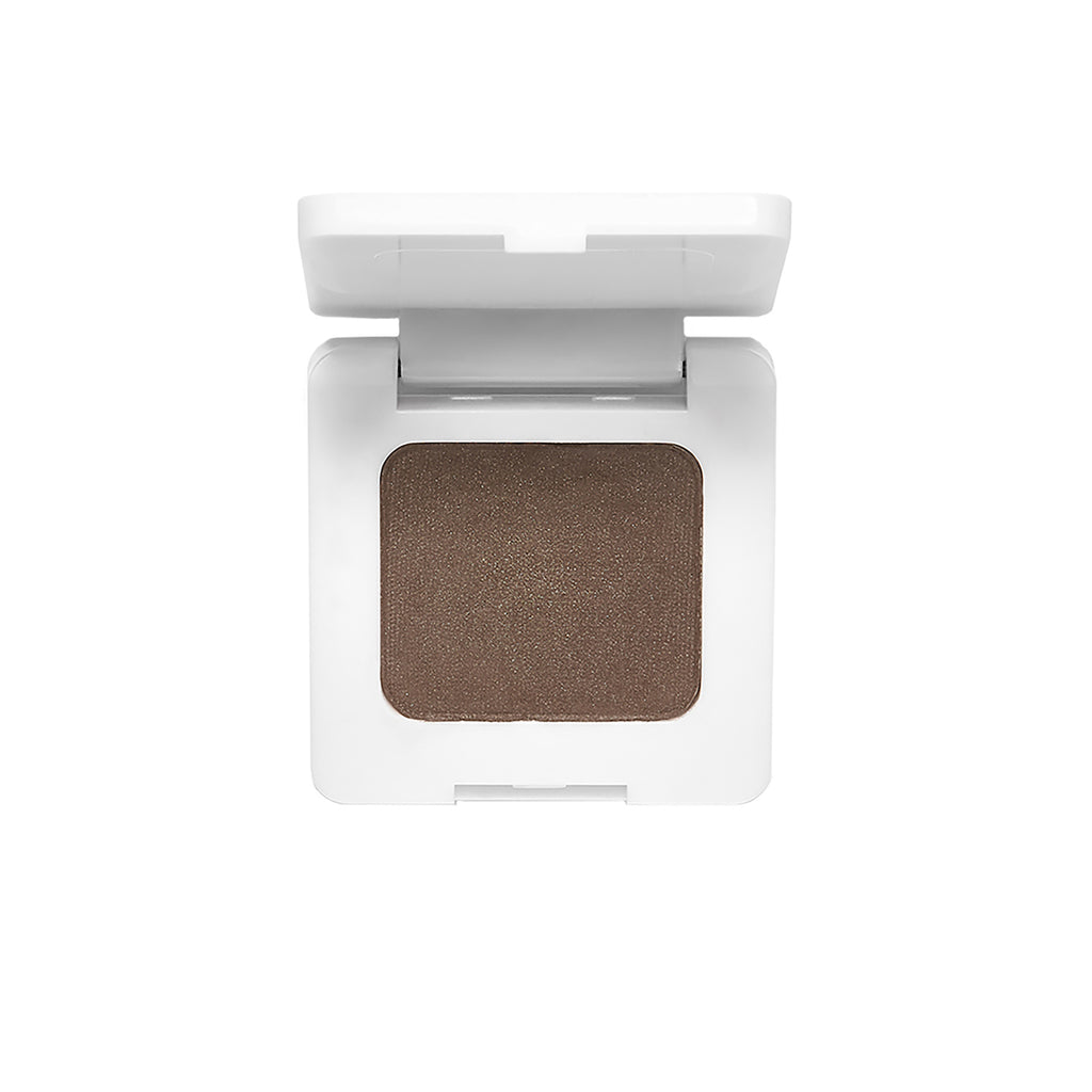 Single brown eyeshadow in white compact case.