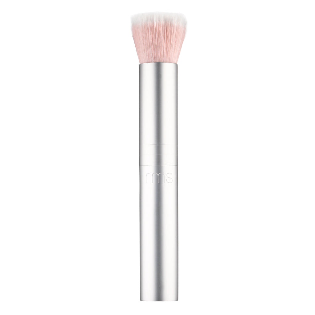 Silver makeup brush with soft bristles.
