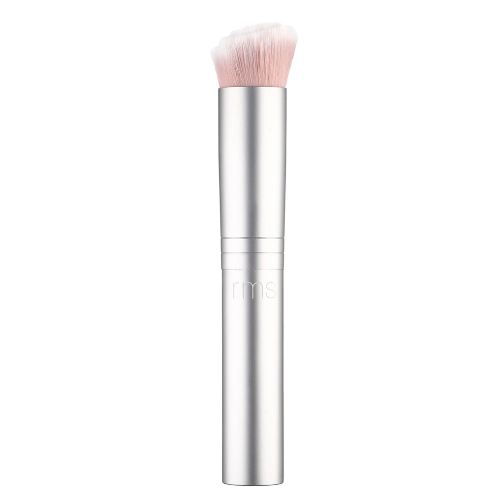 Silver-handled makeup brush with synthetic bristles.