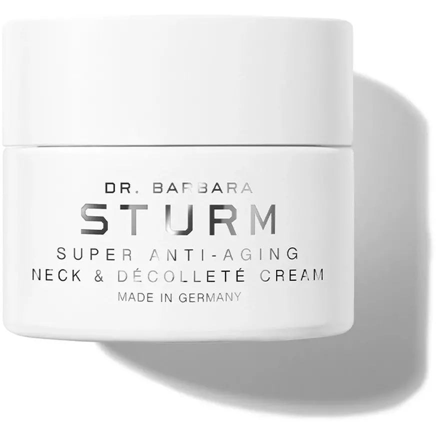 Jar of dr. barbara sturm super anti-aging neck & decollete cream.