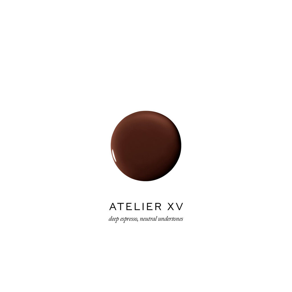 A swatch of deep espresso-colored makeup from atelier xv with neutral undertones.