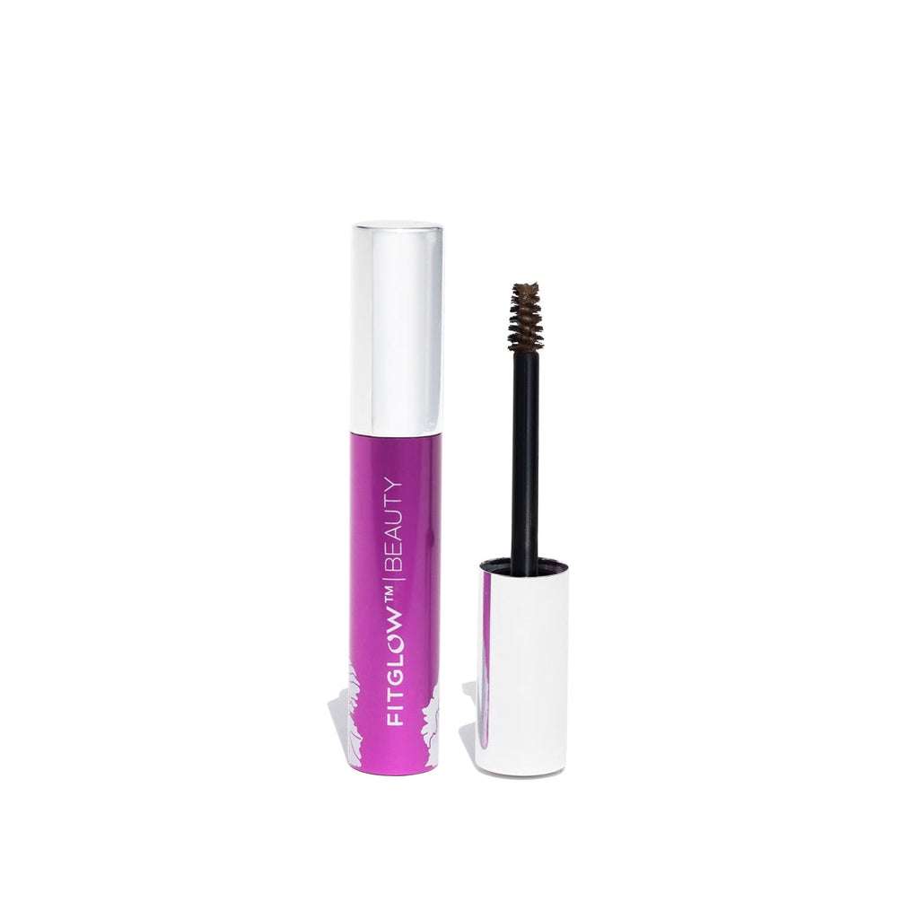 Open tube of purple mascara with applicator wand displayed on a white background.