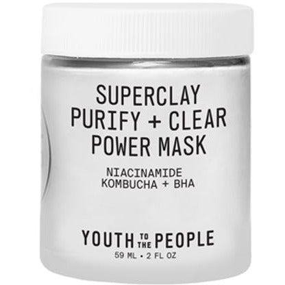 A jar of youth to the people superclay purify + clear power mask skincare product.
