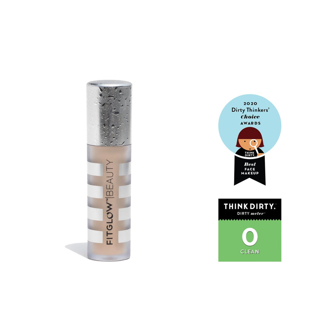 A tube of fitglow beauty lip product with an award badge from the dirty thinker's choice awards indicating a clean rating by think dirty.