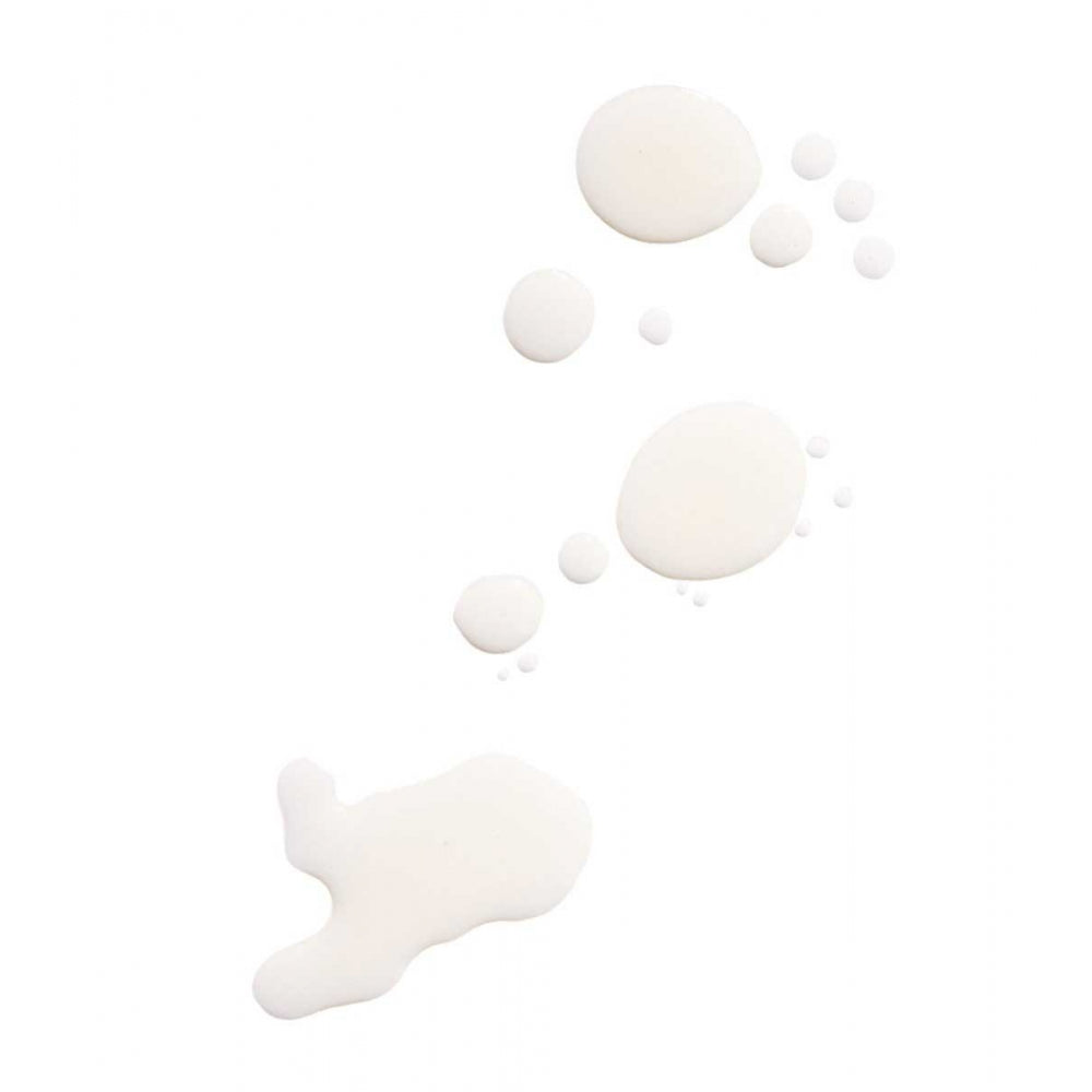 Various sizes of white paint droplets scattered on a white background.