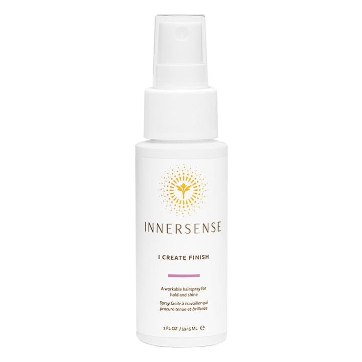 White spray bottle of innersense "i create finish" hairstyling product.