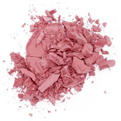 Crumbled pink powder makeup on a white background.