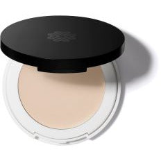 Compact powder in an open case with a mirror.
