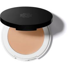 Compact powder foundation in an open case with a mirror.