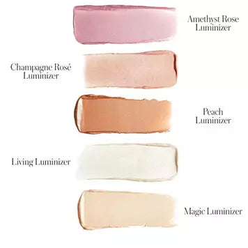 Swatches of various luminizer shades with their names displayed.