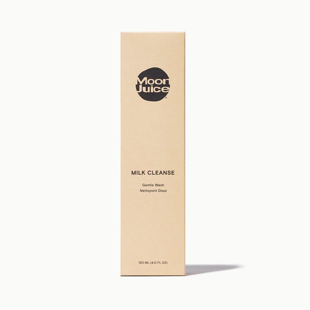 A box of moon juice milk cleanse gentle wash against a neutral background.
