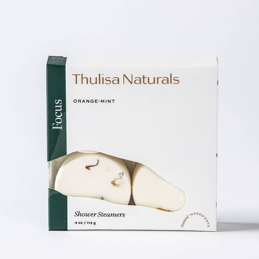 A box of thulisa naturals orange-mint shower steamers.