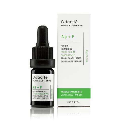 Odacite apricot palmarosa facial serum concentrate in packaging.
