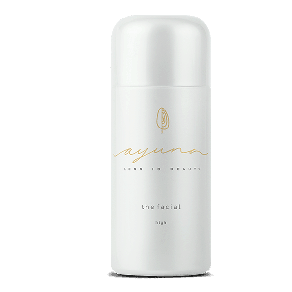 White skincare product bottle with gold and black text, isolated on a white background.