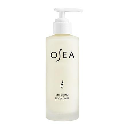 Bottle of osea anti-aging body balm with pump dispenser.