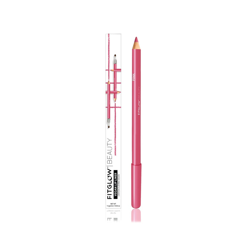 Pink lip liner pencil with packaging.