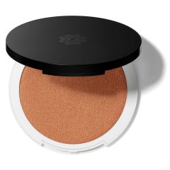 Compact pressed powder foundation with a mirror in an open case.