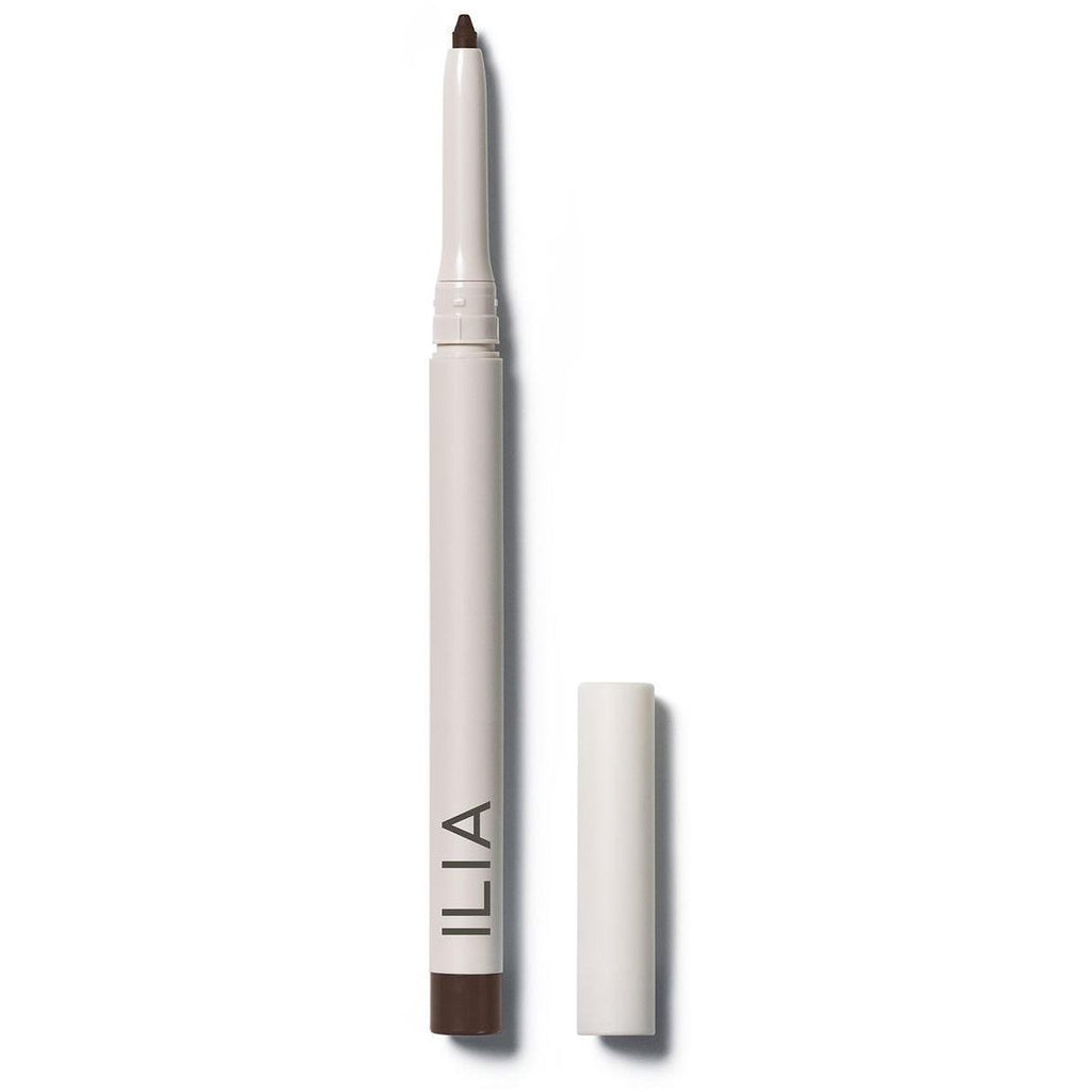 Eyeliner pencil with cap removed on a white background.