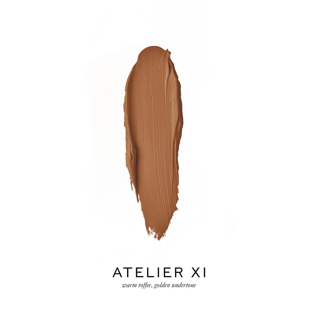 A swatch of warm toffee, golden undertone foundation from atelier xi.
